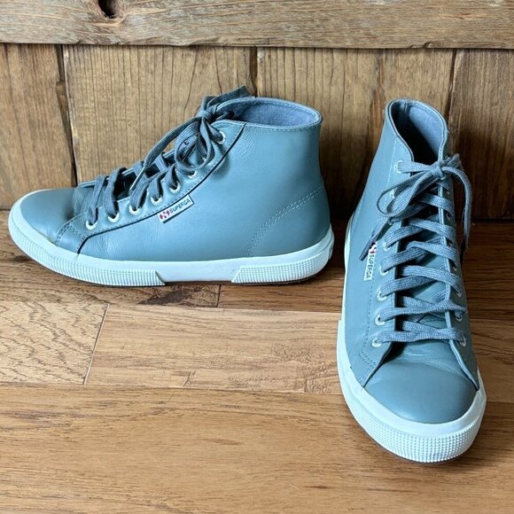 Superga Shoes - Superga | Gray Sage Leather Lace Up High Top | Women's Size 8 , Men's Size 6.5